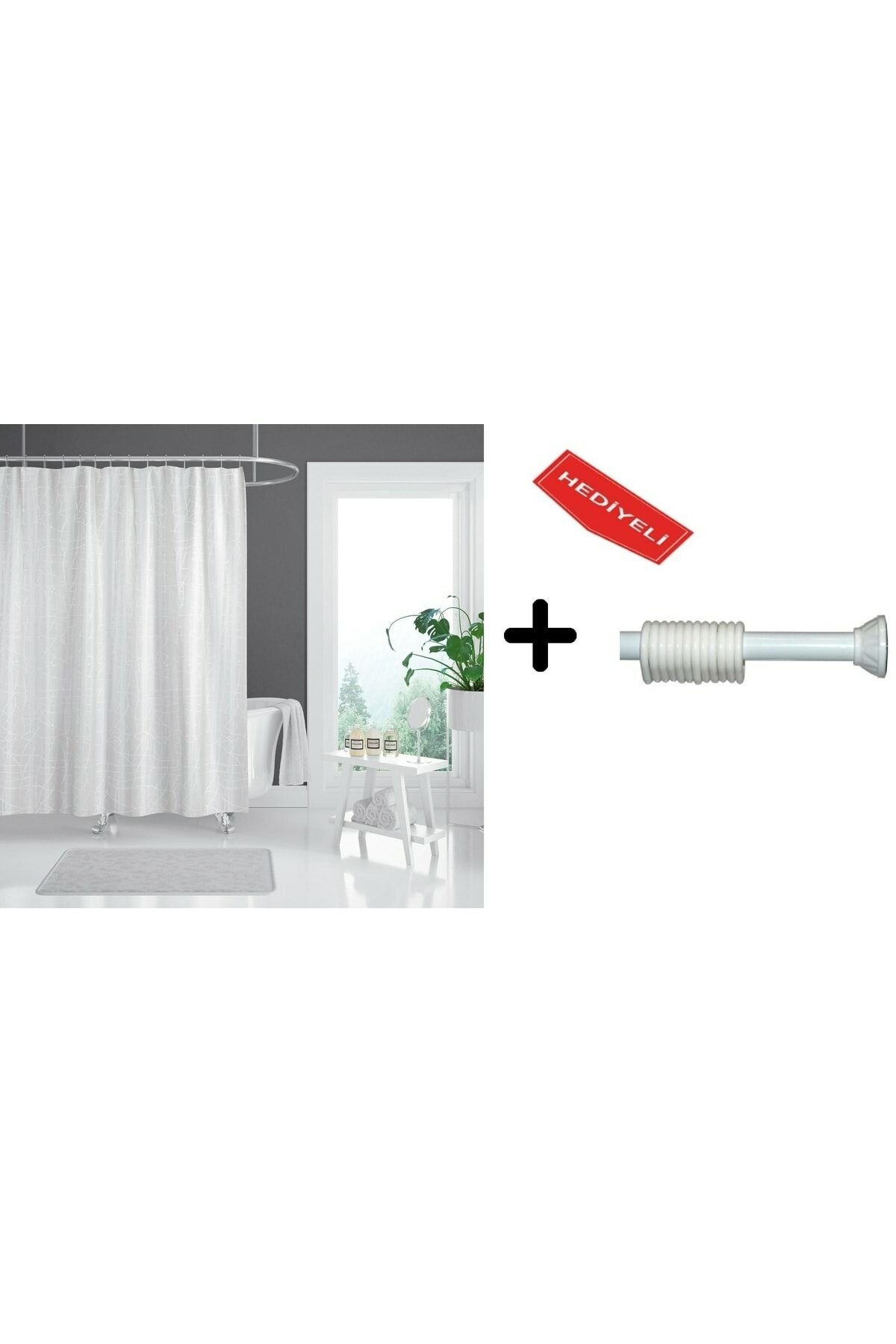 Banyo Duş Perdesi 3182 120x200 Perde Borusu Askı Aparatı 90x130 Hediyeli