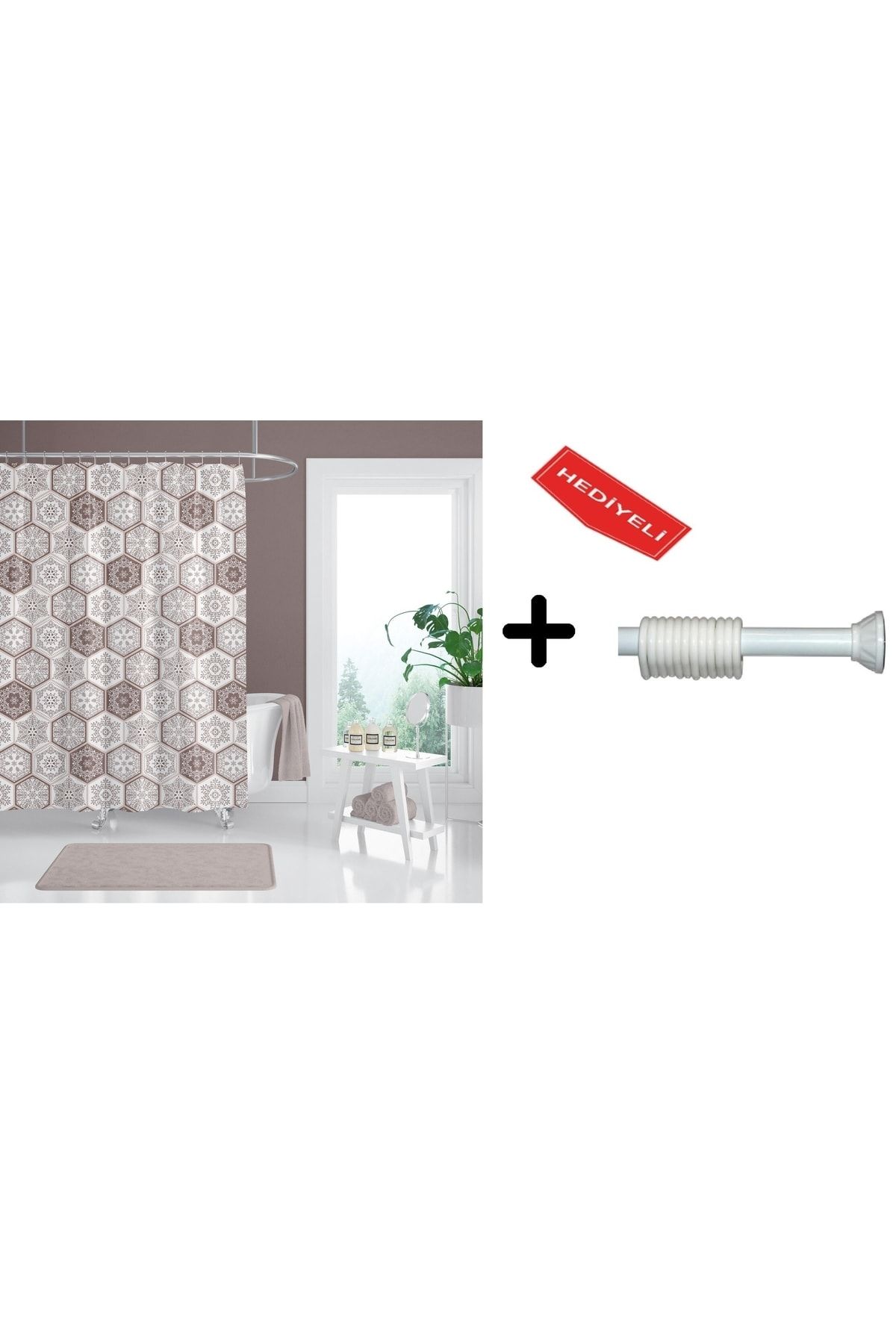 Banyo Duş Perdesi 2345 120x200 Perde Borusu Askı Aparatı 90x130 Hediyeli