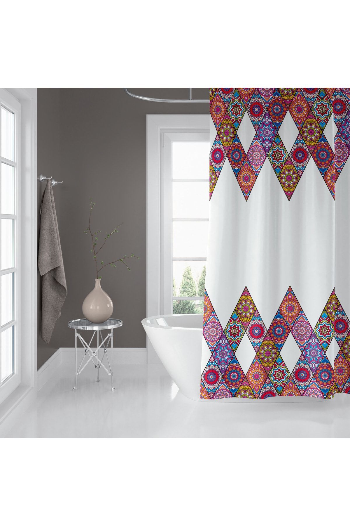 Banyo Duş Perdesi 10149 120x200 Perde Borusu Askı Aparatı 90x130 Hediyeli