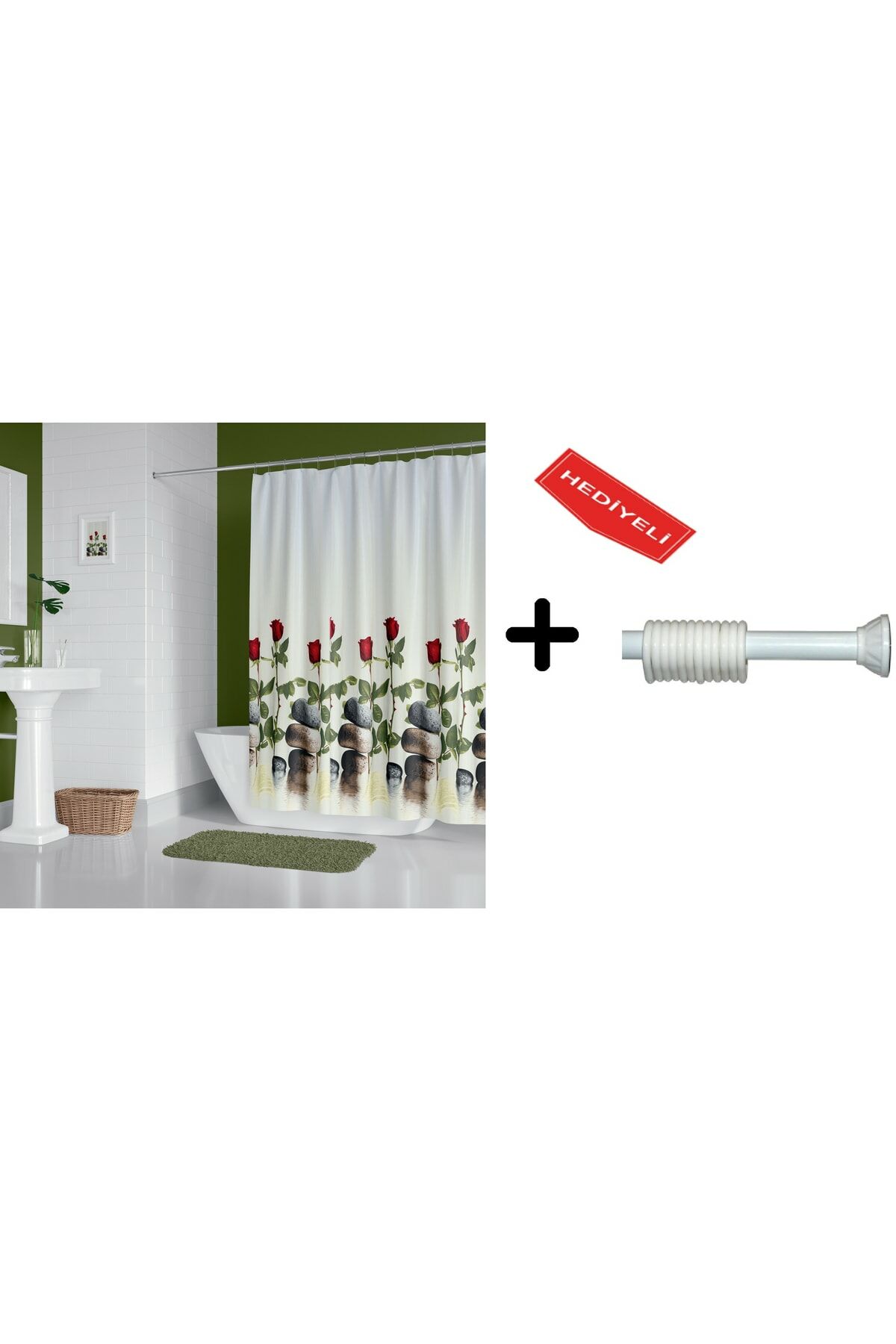 Banyo Duş Perdesi 12005 120x200 Perde Borusu Askı Aparatı 90x130 Hediyeli