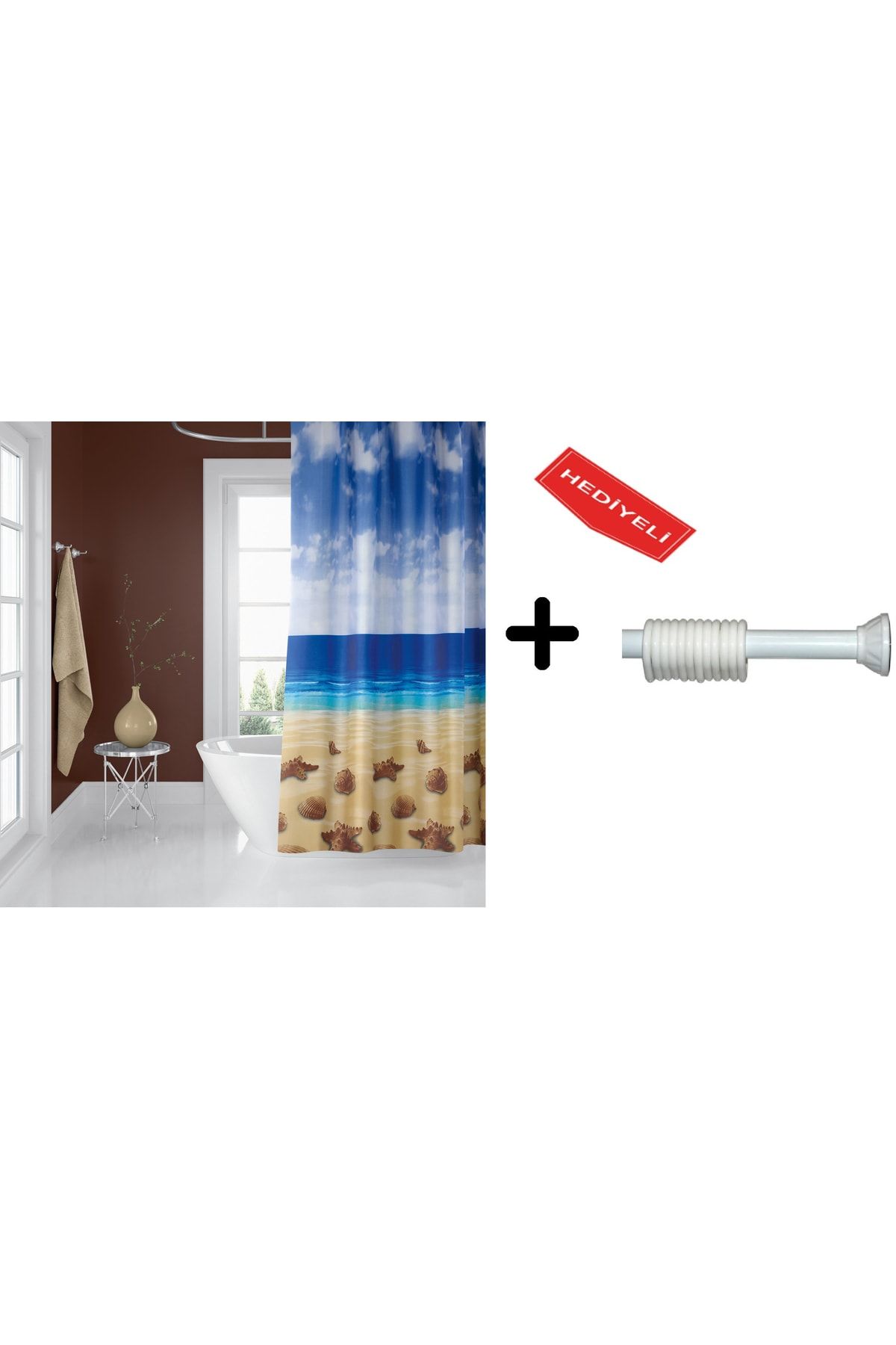 Banyo Duş Perdesi 10019 120x200 Perde Borusu Askı Aparatı 90x130 Hediyeli