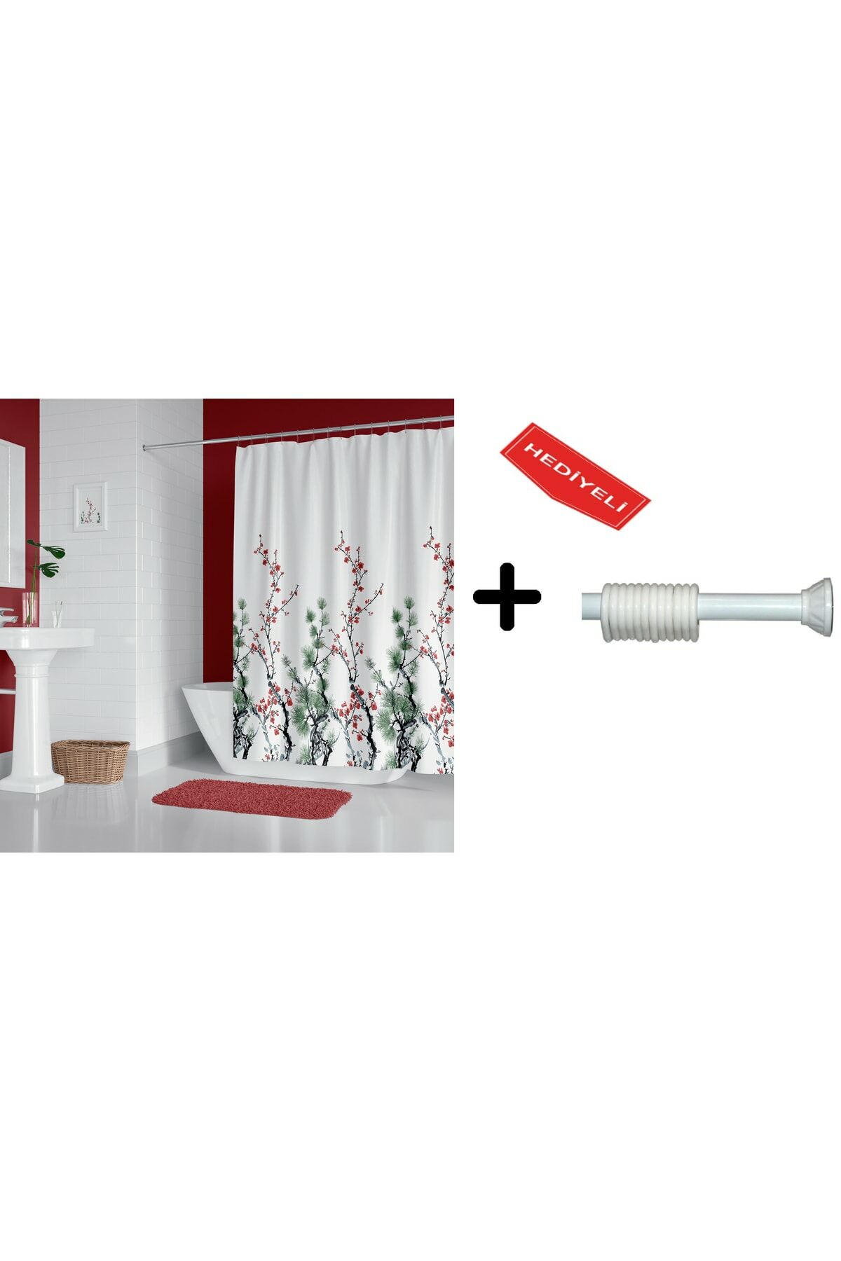 Banyo Duş Perdesi 7766 120x200 Perde Borusu Askı Aparatı 90x130 Hediyeli