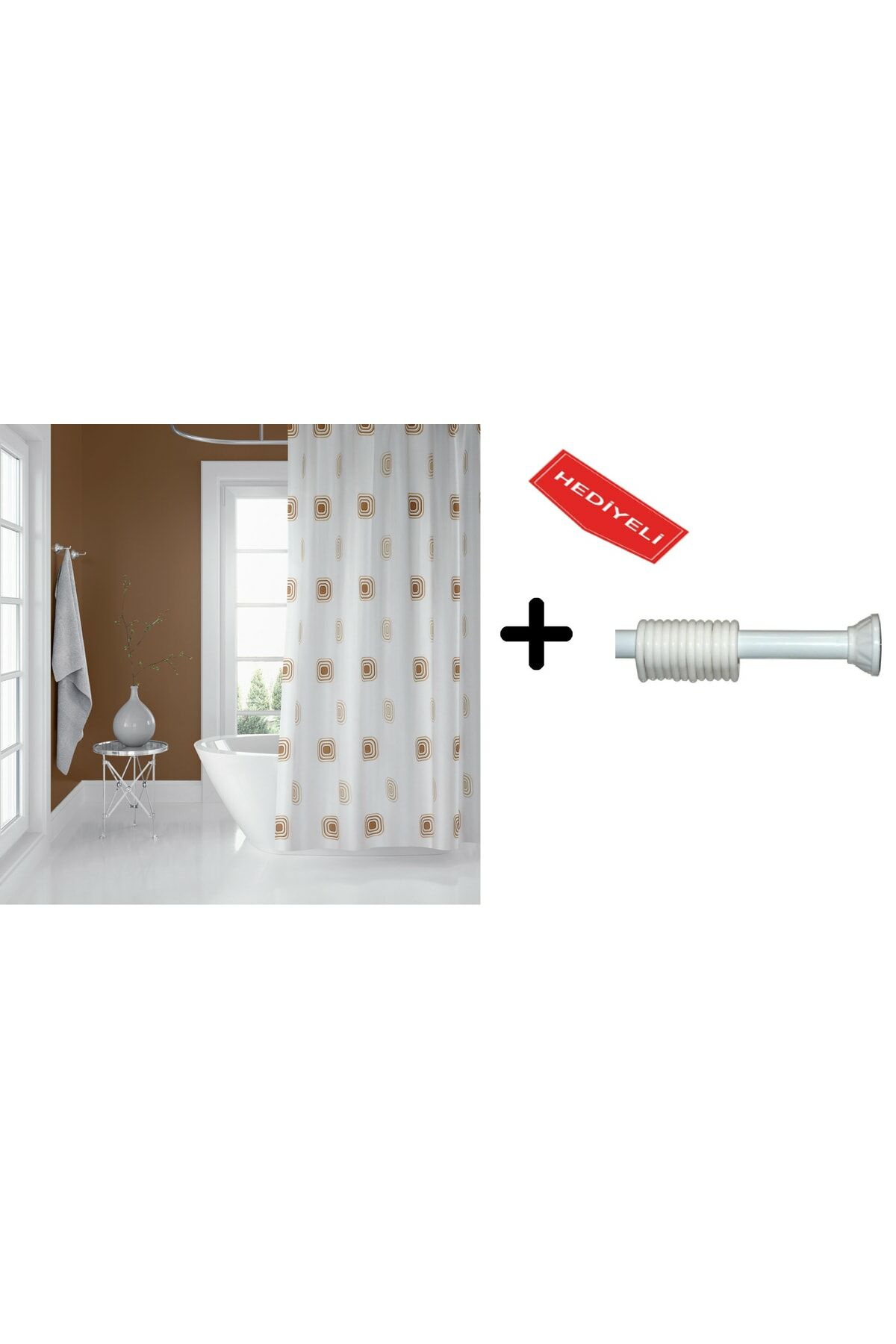 Banyo Duş Perdesi 6969 120x200 Perde Borusu Askı Aparatı 90x130 Hediyeli