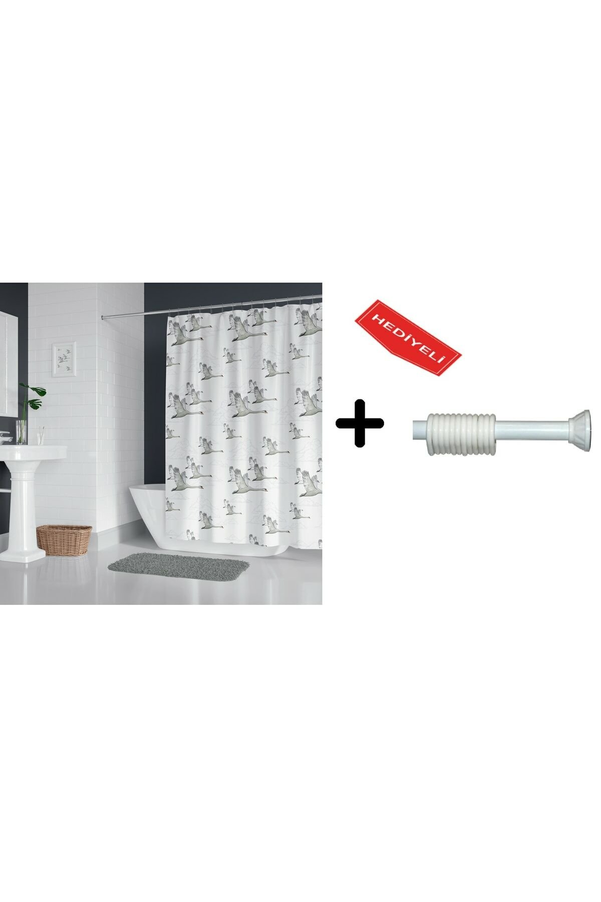 Banyo Duş Perdesi 6771 120x200 Perde Borusu Askı Aparatı 90x130 Hediyeli