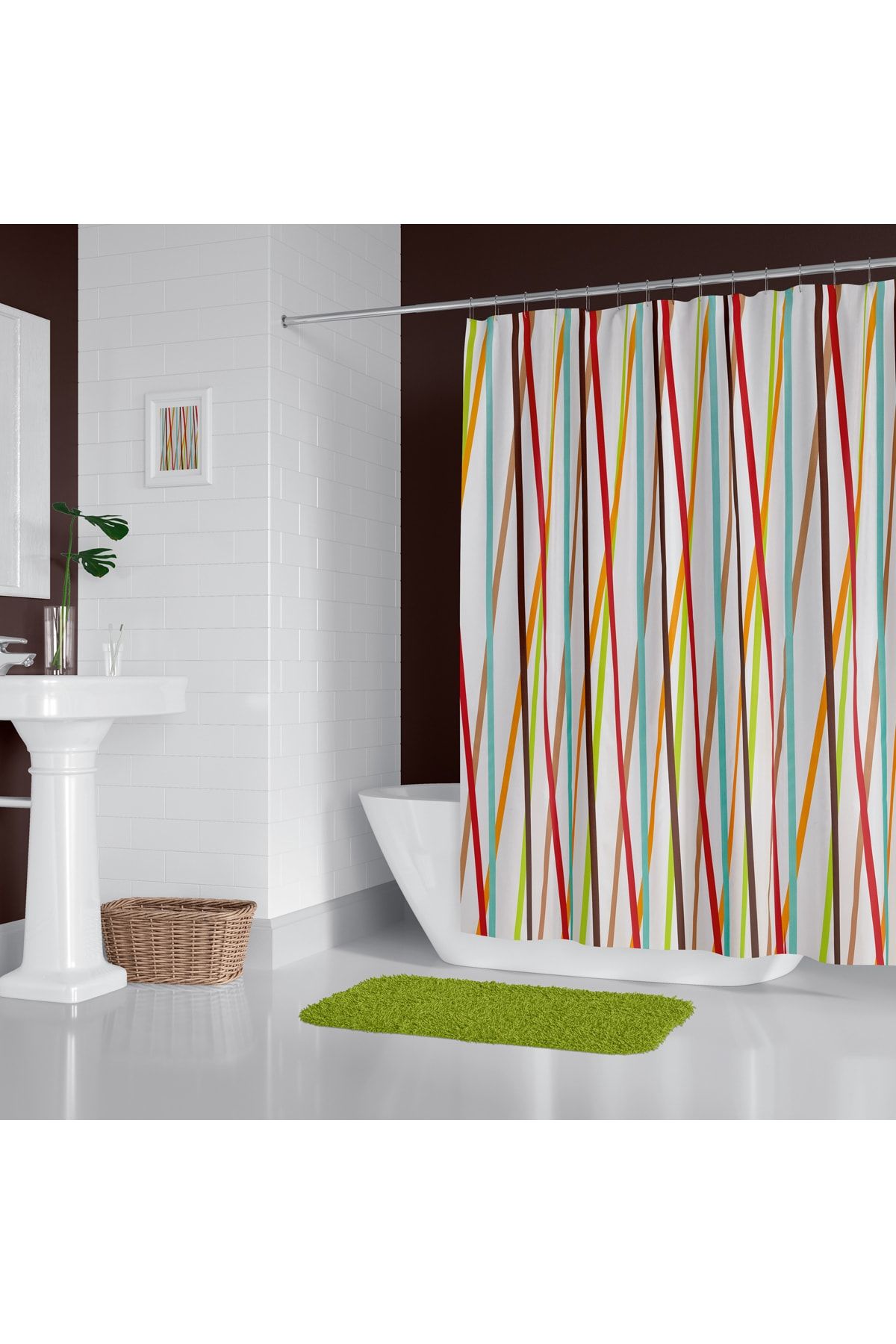 Banyo Duş Perdesi 6710 120x200 Perde Borusu Askı Aparatı 90x130 Hediyeli