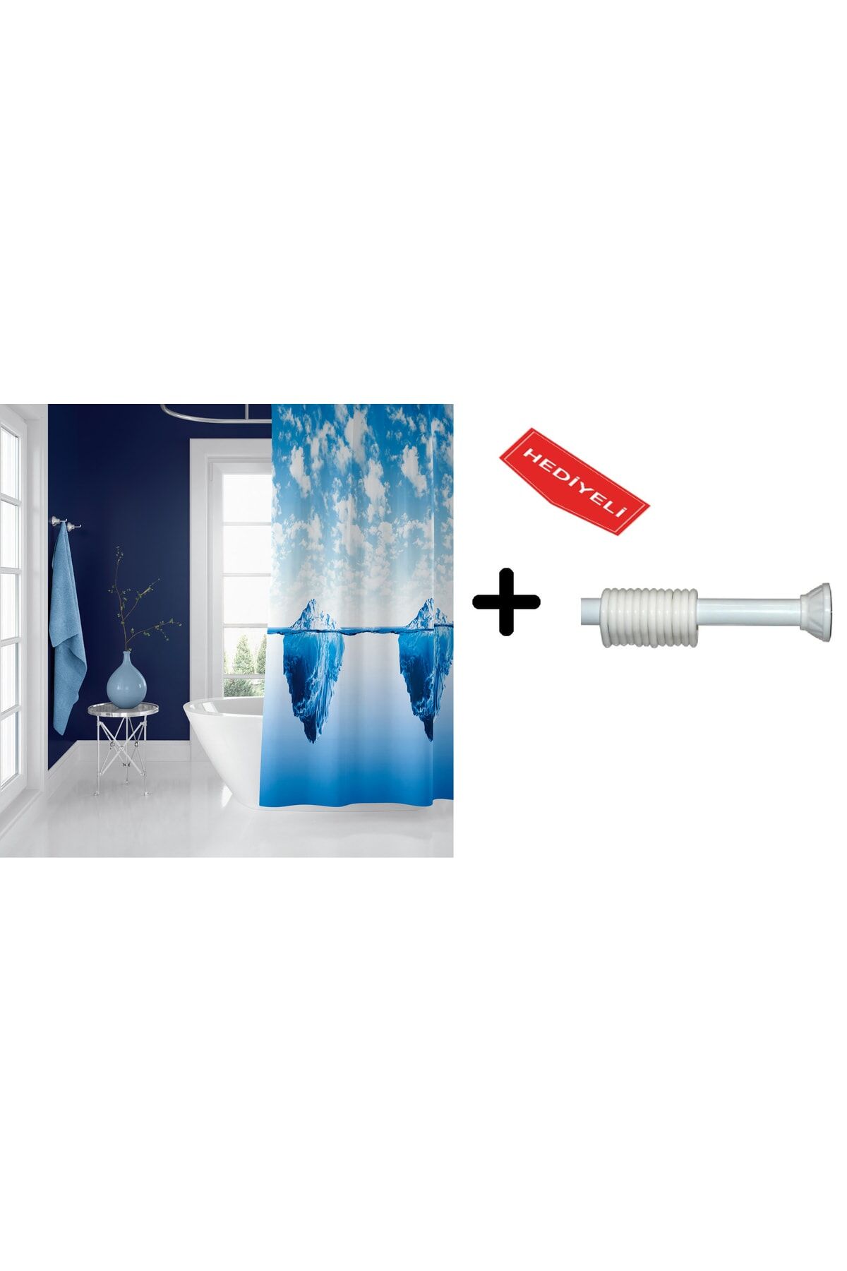 Banyo Duş Perdesi 5322 120x200 Perde Borusu Askı Aparatı 90x130 Hediyeli