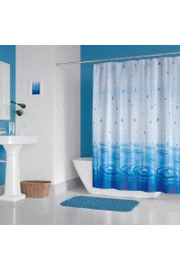 Banyo Duş Perdesi 5020 Mavi 120x200 Perde Borusu Askı Aparatı 90x130 Hediyeli