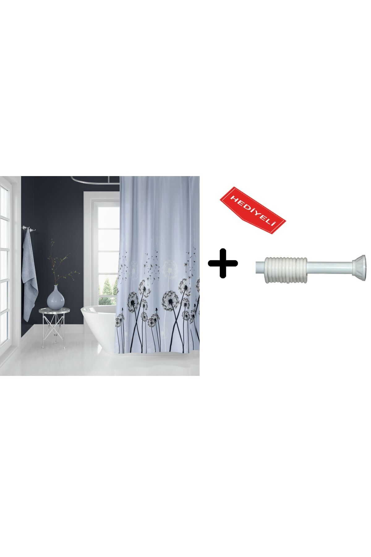 Banyo Duş Perdesi 2200 120x200 Perde Borusu Askı Aparatı 90x130 Hediyeli