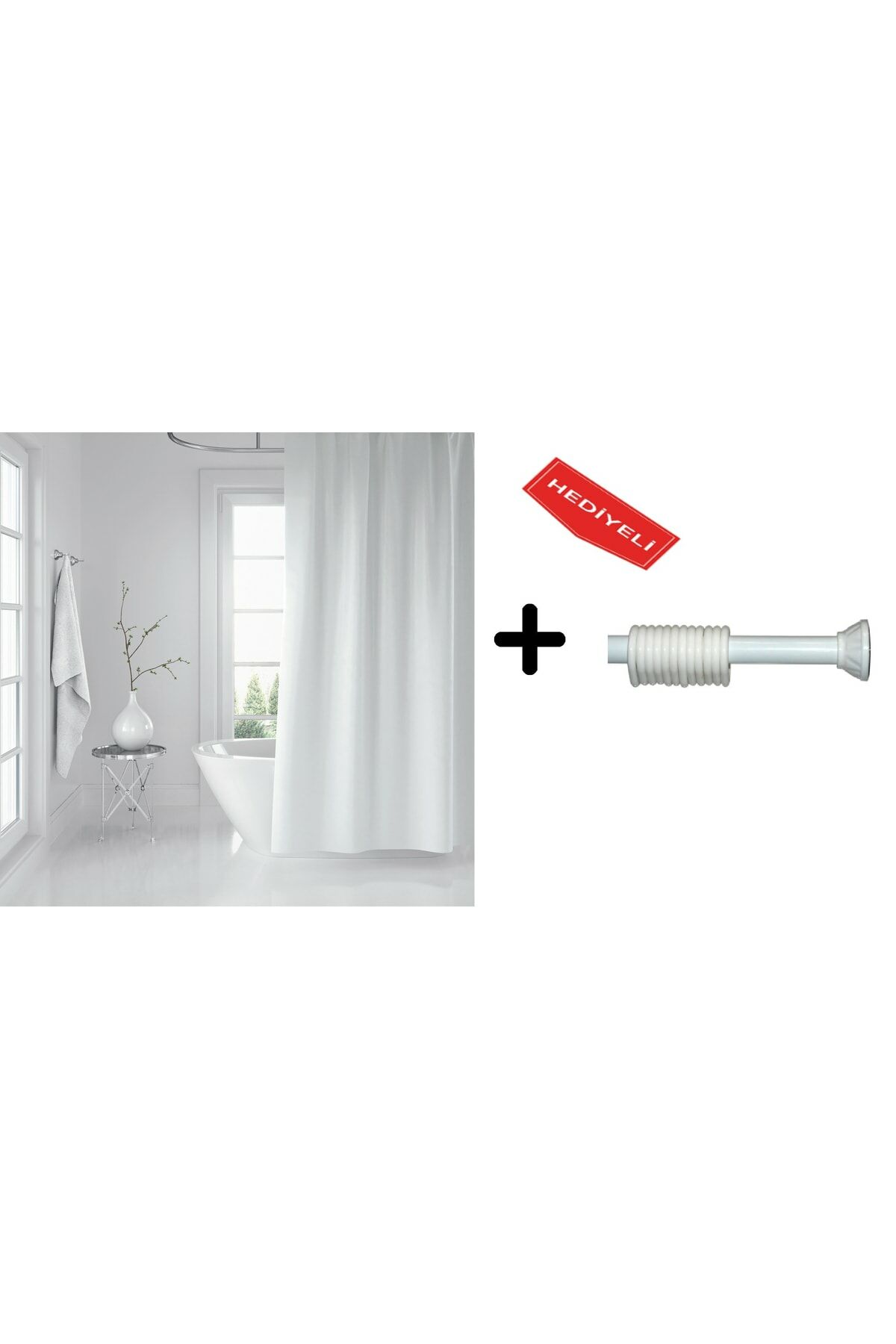 Banyo Duş Perdesi 0010 Beyaz 120x200 Perde Borusu Askı Aparatı 90x130 Hediyeli