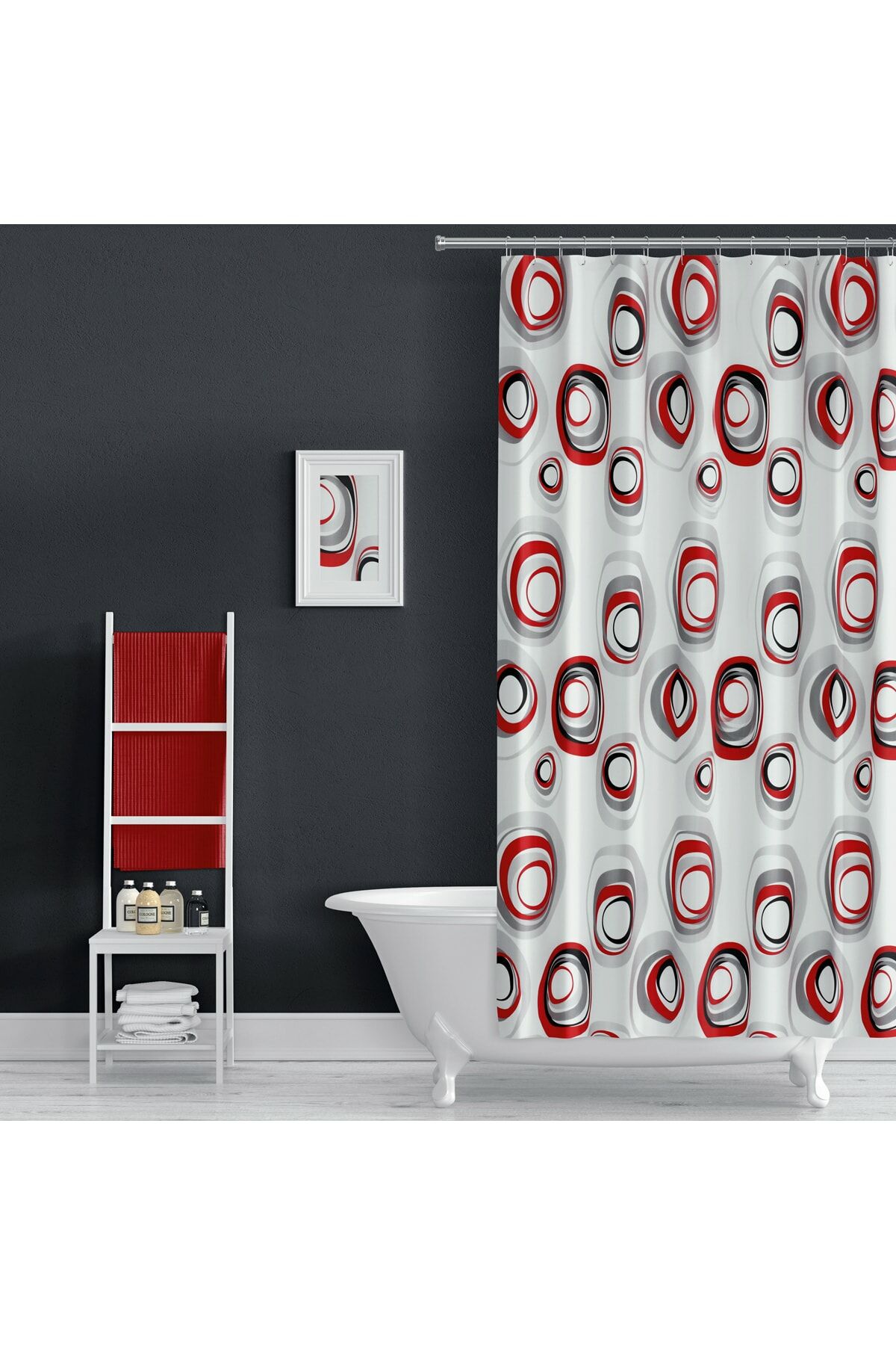 Banyo Duş Perdesi 4954 Karma 110x200 Perde Borusu Askı Aparatı 90x130 Hediyeli