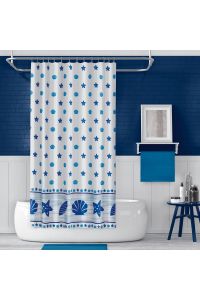 Banyo Perdesi Seti Mavi 110x200 Duş Perdesi , 90x130 Banyo Perde Borusu Beyaz Askı Aparatı Hediyeli 4910
