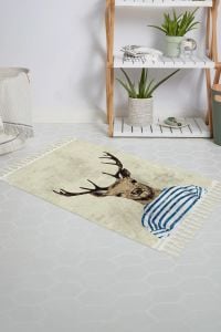 Banyo Halısı Dijital Baskılı Banyo Paspası 50x80 Polyester Kaymaz Tabanlı Duş Paspası Deer