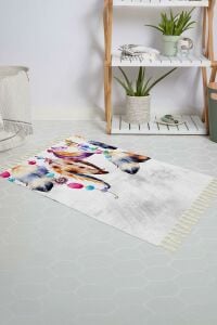 Banyo Halısı Dijital Baskılı Banyo Paspası 50x80 Polyester Kaymaz Tabanlı Duş Paspası Feathers