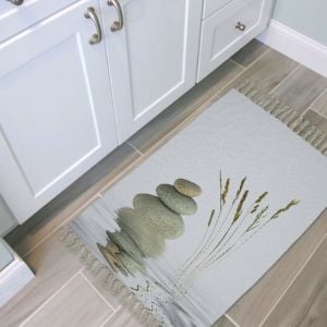 Banyo Halısı Dijital Baskılı Banyo Paspası 50x80 Polyester Kaymaz Tabanlı Duş Paspası Stone And Reed
