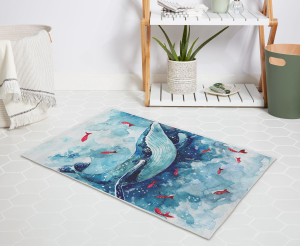 Banyo Halısı Dijital Baskılı Banyo Paspası 50x80 Polyester Kaymaz Tabanlı Duş Paspası Whale