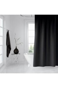 Banyo Perdesi Siyah 1x180x200, Perde Borusu Askı Aparatı Köşe Boru Beyaz Hediyeli, Duş Perdesi Seti