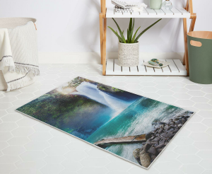 Banyo Halısı Dijital Baskılı Banyo Paspası 50x80 Polyester Kaymaz Tabanlı Duş Paspası Waterfall
