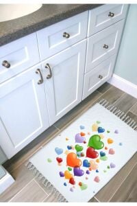 Banyo Halısı Dijital Baskılı Banyo Paspası 50x80 Polyester Kaymaz Tabanlı Duş Paspası Hearts Balloon
