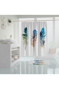 Banyo Paspas Ve Tek Kanat Duş Perdesi 1x180x200 Set Banyo Halısı Plume