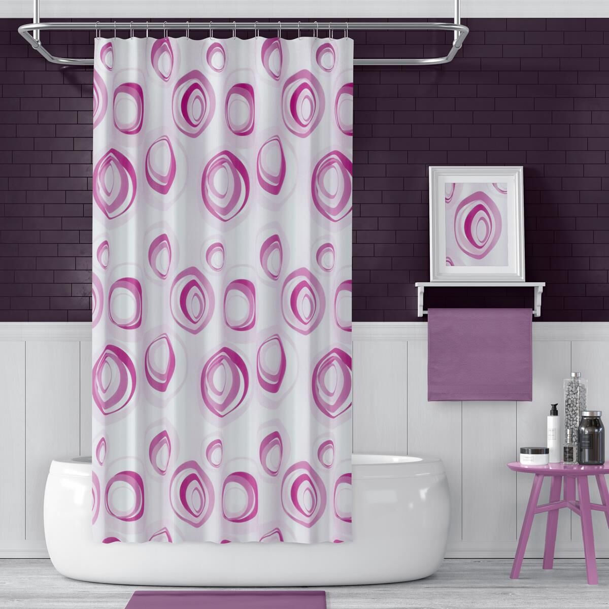 Banyo Perdesi 2x110x200 Çift Kanat Duş Perdesi Halka Hediyeli Duşakabin Perdesi 4954 Pembe