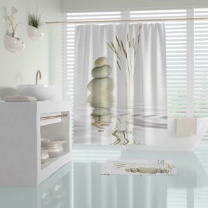 Banyo Perdesi 1x240x200 Tek Kanat Duş Perdesi Halka Hediyeli Duşakabin Perdesi Stone And Reed