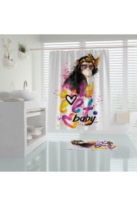 Banyo Paspas Ve Tek Kanat Duş Perdesi 1x180x200 Set Banyo Halısı Sweet Babby