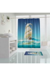 Banyo Paspas Ve Tek Kanat Duş Perdesi 1x180x200 Set Banyo Halısı Ship