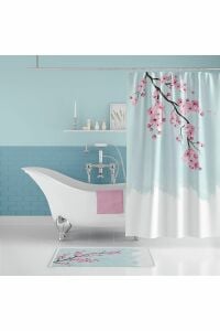 Banyo Paspas Ve Tek Kanat Duş Perdesi 1x180x200 Set Banyo Halısı Sakura