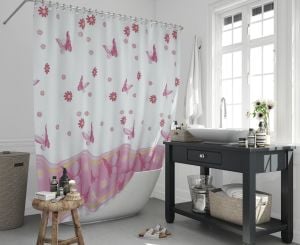 Banyo Perdesi 1x120x200 Tek Kanat Duş Perdesi Halka Hediyeli Duşakabin Perdesi 6020 Pembe
