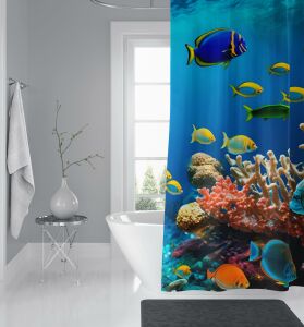 Banyo Perdesi 1x180x200 Tek Kanat Duş Perdesi Halka Hediyeli Duşakabin Perdesi Underwater 2