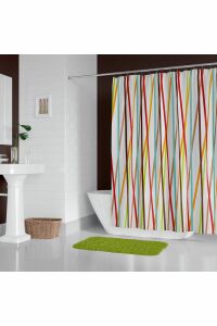 Zethome Banyo Perdesi 6710 1x180x200, Perde Borusu Askı Aparatı Köşe Boru Beyaz Hediyeli, Duş Perdesi Seti
