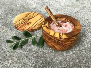Zethome Zeytin Ağacı Ahşap Tuz- Baharat Kasesi Kaşıklı
