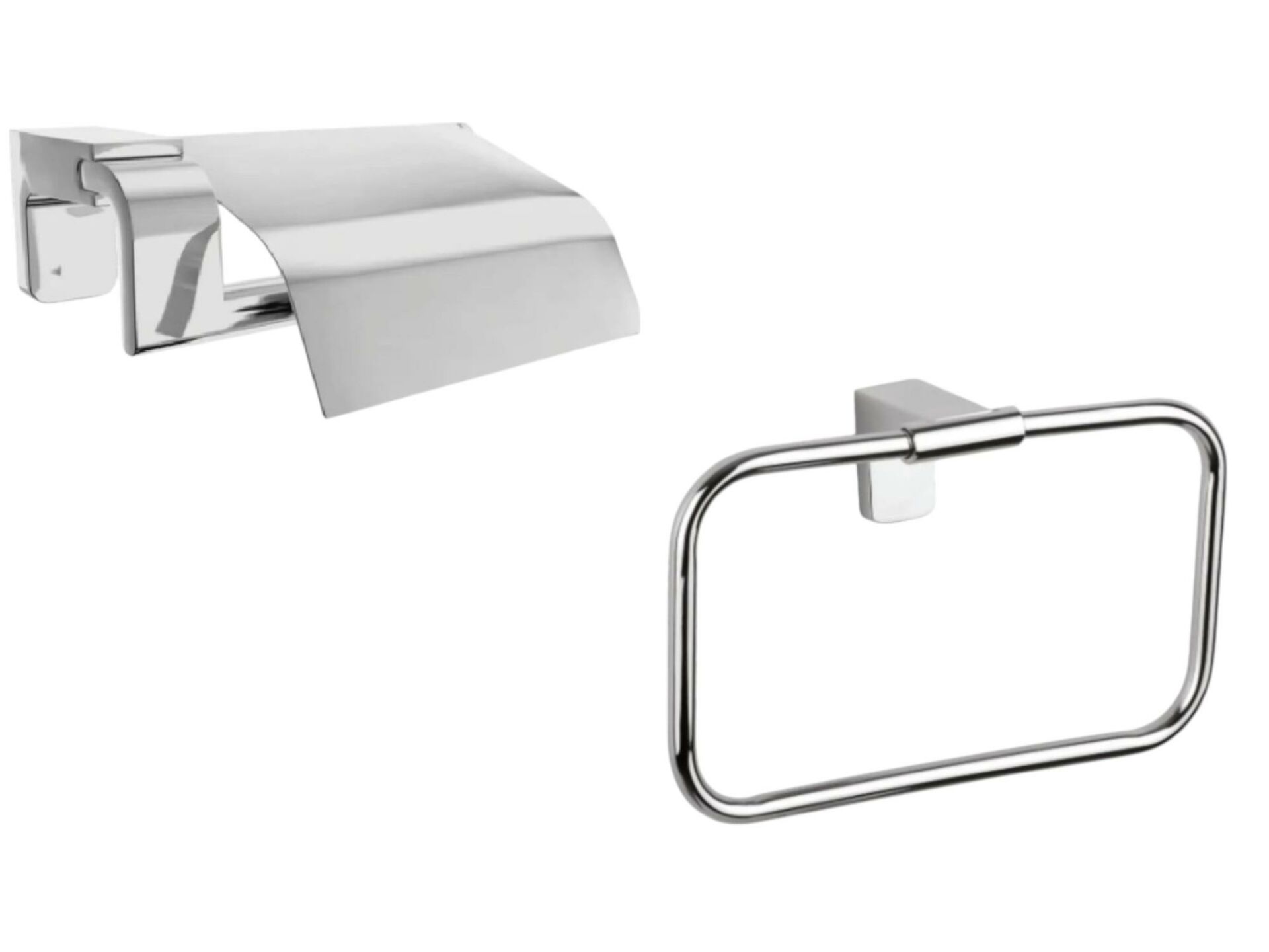 F1 Serisi Krom Paslanmaz Kare Havluluk ve Kapaklı Tuvalet Kağıtlık Banyo Seti