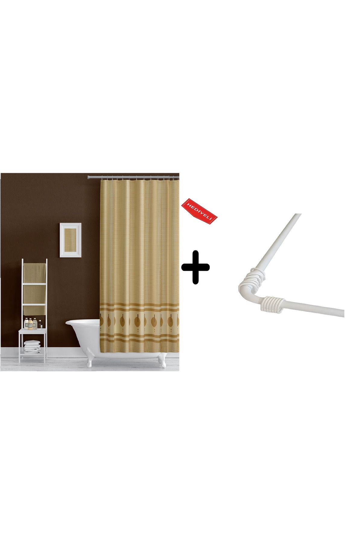 Banyo Perdesi 5030 2x110x200, Perde Borusu Askı Aparatı Köşe Boru Beyaz Hediyeli, Duş Perdesi Seti