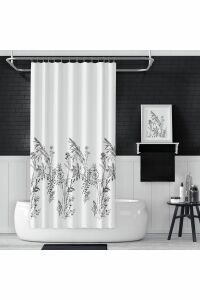 Banyo Perdesi 3389 1x180x200, Perde Borusu Askı Aparatı Köşe Boru Beyaz Hediyeli, Duş Perdesi Seti