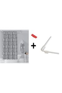 Banyo Perdesi 2882 1x180x200, Perde Borusu Askı Aparatı Köşe Boru Beyaz Hediyeli, Duş Perdesi Seti