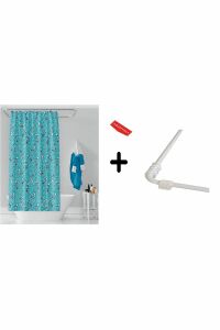 Banyo Perdesi 4352 2x100x200, Perde Borusu Askı Aparatı Köşe Boru Beyaz Hediyeli, Duş Perdesi Seti