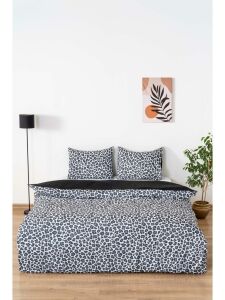 Siyah Çift Kişilik Nevresim Takımı Pamuklu Desenli Leopar Siyah 200x215 cm