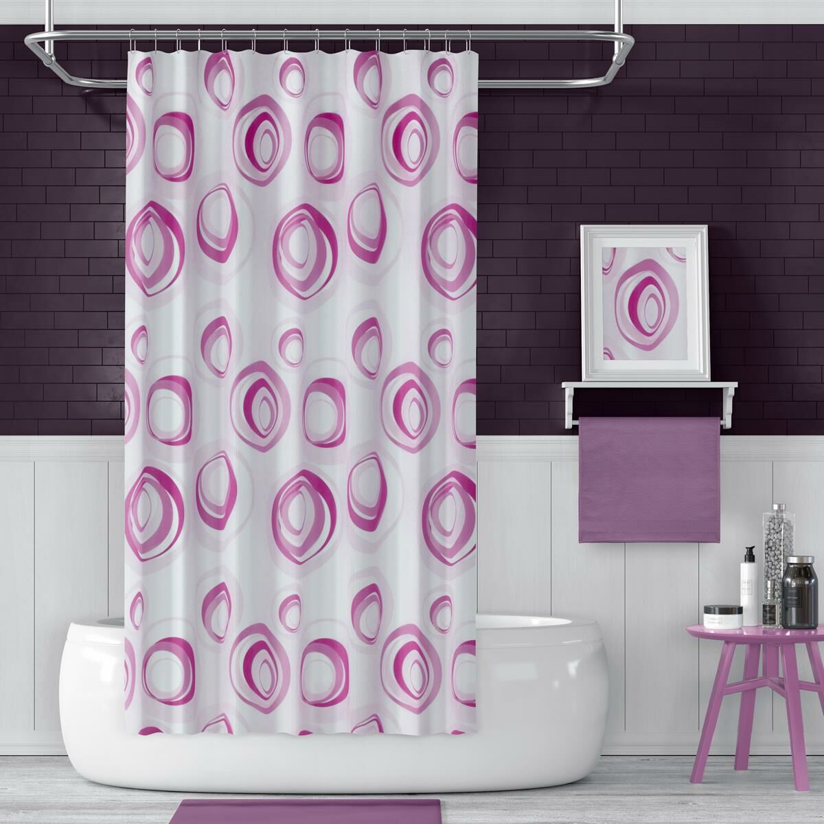 Banyo Perdesi 1x110x200 Tek Kanat Duş Perdesi Halka Hediyeli Duşakabin Perdesi 4954 Pembe