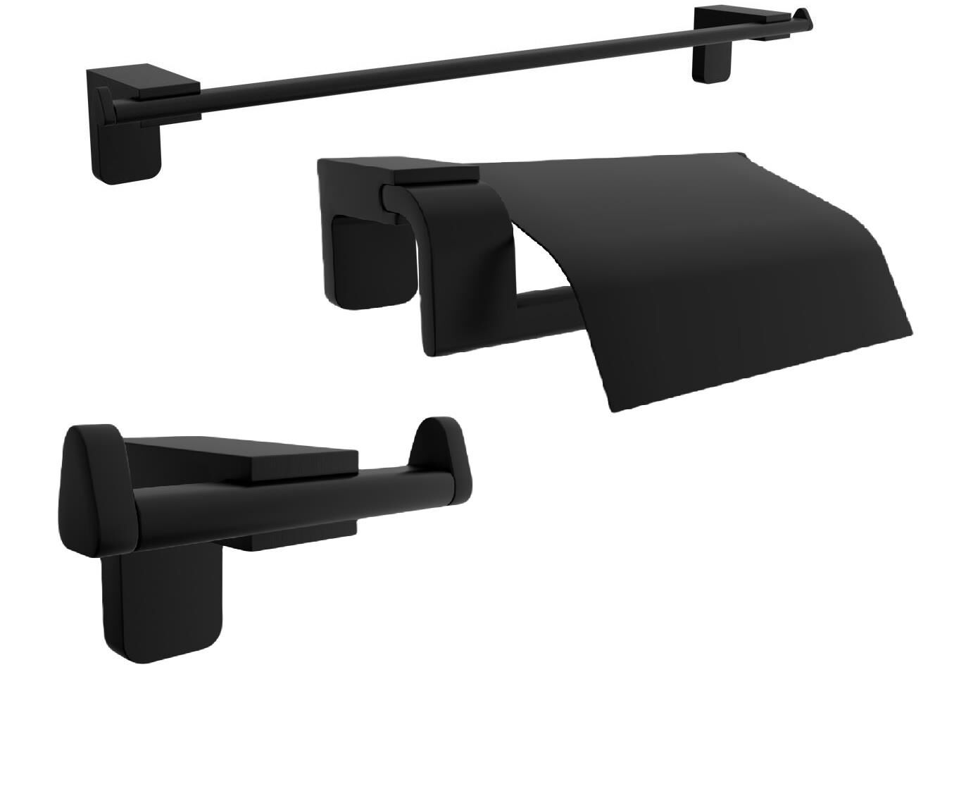 F1 Serisi Siyah Paslanmaz Duvara Monte Havluluk-Kapaklı Kağıtlık-Bornoz Seti