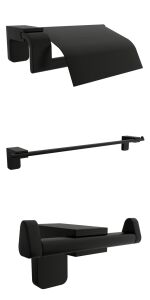 F1 Serisi Siyah Paslanmaz Duvara Monte Havluluk-Kapaklı Kağıtlık-Bornoz Seti