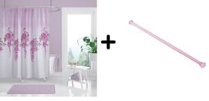 Zethome Banyo Duş Perdesi 7359 180x200 Perde Borusu Askı Aparatı Pembe 160x260 Hediyeli