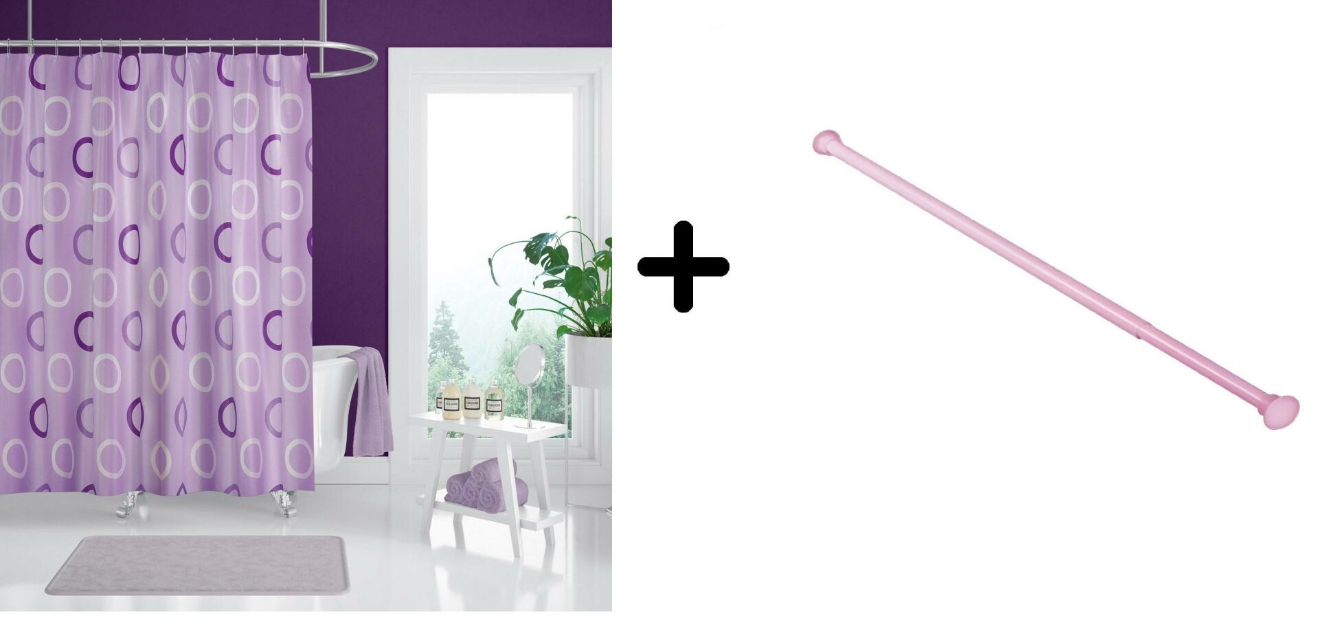 Banyo Perdesi Seti 180x200 Duş Perdesi C halka ve 160x260 Perde Borusu Hediyeli 5033 Lila