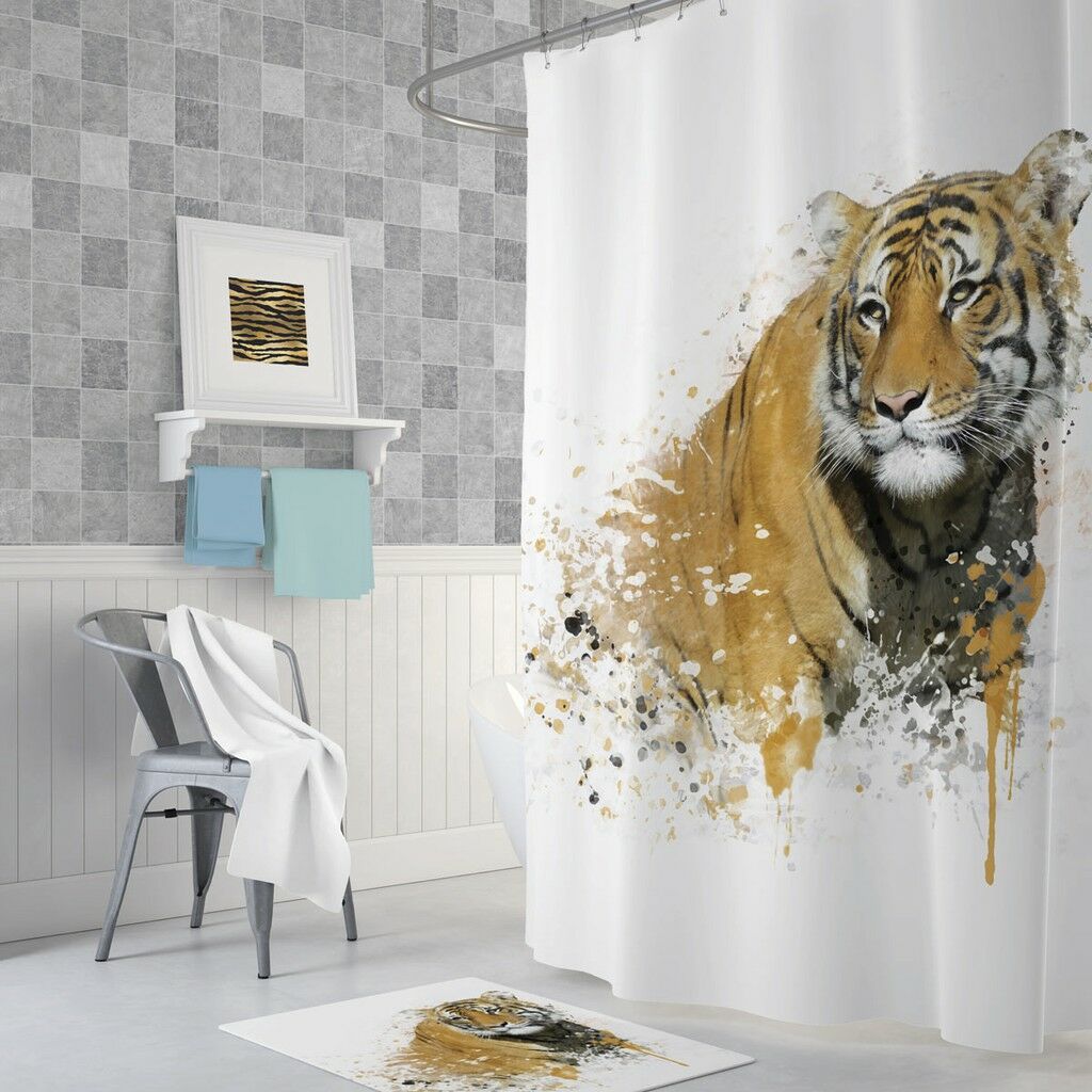Banyo Perdesi 1x180x200 Tek Kanat Duş Perdesi Halka Hediyeli Duşakabin Perdesi Tiger